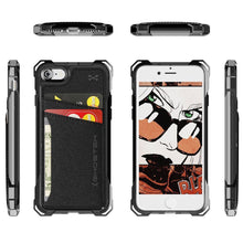 Cargar imagen en el visor de la galería, iPhone 7 Wallet Case, Ghostek Exec Black Series | Slim Armor Hybrid Impact Bumper | TPU PU Leather Credit Card Slot Holder Sleeve Cover (Color in image: Gold)