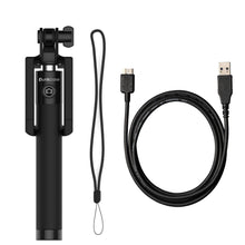 Cargar imagen en el visor de la galería, Selfie Stick - Black, Extendable Monopod with Built-In Bluetooth Remote Shutter (Color in image: Black)