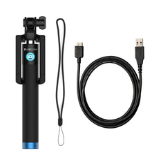 Cargar imagen en el visor de la galería, Selfie Stick - Blue, Extendable Monopod with Built-In Bluetooth Remote Shutter (Color in image: Blue)