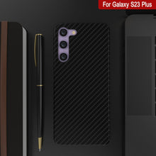 Cargar imagen en el visor de la galería, Funda Galaxy S23+ Plus, Punkcase CarbonShield, resistente y ultradelgada de 2 capas de cuero sintético negro azabache (estilo de fibra de carbono).