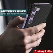 Cargar imagen en el visor de la galería, Funda Galaxy S23+ Plus, Punkcase CarbonShield, resistente y ultradelgada de 2 capas de cuero sintético negro azabache (estilo de fibra de carbono).