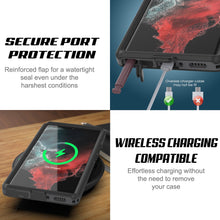 Cargar imagen en el visor de la galería, SECURE PORT PROTECTION Reinforced flap for a watertight seal even under the c L Oversize charger cable harshest conditions a ero WIRELESS CHARGING COMPATIBLE Effortless charging without the need to remove your case (Color in image: black)