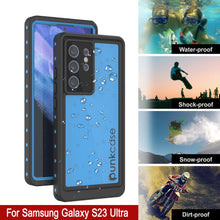 Cargar imagen en el visor de la galería, Estuche al agua PunkCase StudStar para Galaxy S23 Ultra, color azul claro, delgado, sumergible hasta 6.6 pies de profundidad y con certificación IP68 a prueba de golpes.