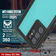 Cargar imagen en el visor de la galería, Estuche al agua Galaxy S23 Ultra PunkCase StudStar Teal delgado, resistente a 6.6 pies golpes debajo del agua, a prueba de nieve/nieve IP68.