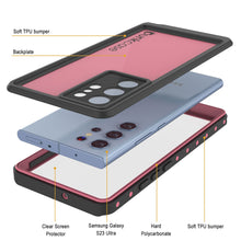 Cargar imagen en el visor de la galería, Funda impermeable Galaxy S23 Ultra PunkCase StudStar color rosa delgada, resistente al agua hasta 6.6 pies de profundidad. A prueba de golpes/nieve, con certificación IP68.