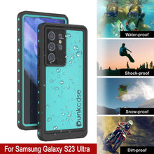 Cargar imagen en el visor de la galería, Estuche al agua Galaxy S23 Ultra PunkCase StudStar Teal delgado, resistente a 6.6 pies golpes debajo del agua, a prueba de nieve/nieve IP68.