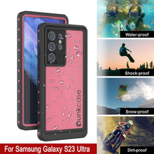 Cargar imagen en el visor de la galería, Funda impermeable Galaxy S23 Ultra PunkCase StudStar color rosa delgada, resistente al agua hasta 6.6 pies de profundidad. A prueba de golpes/nieve, con certificación IP68.