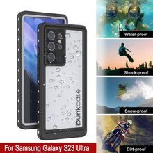 Load image into Gallery viewer, Carcasa impermeable Galaxy S23 Ultra, modelo Punkcase StudStar White, delgada y resistente al agua hasta 6.6 pies de profundidad, certificación IP68 a prueba de golpes/nieve.