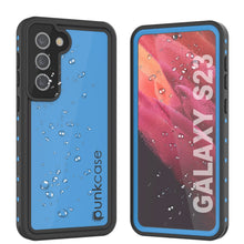 Cargar imagen en el visor de la galería, Funda resistente al agua Galaxy S23 PunkCase StudStar Light Blue delgada, resistente a impactos de 6.6 pies bajo el agua IP68.