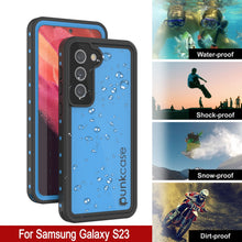 Cargar imagen en el visor de la galería, Funda resistente al agua Galaxy S23 PunkCase StudStar Light Blue delgada, resistente a impactos de 6.6 pies bajo el agua IP68.