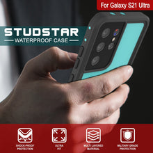 Load image into Gallery viewer, Galaxy S21 Ultra Waterproof Case PunkCase StudStar Teal Thin 6.6ft Underwater IP68 Shock/Snow Proof (Color in image: light blue)