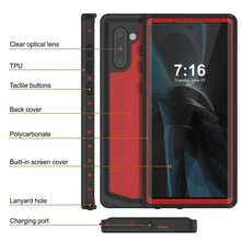 Cargar imagen en el visor de la galería, Galaxy Note 10 Waterproof Case, Punkcase Studstar Red Series Thin Armor Cover (Color in image: clear)