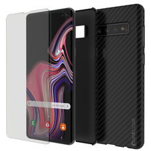 Load image into Gallery viewer, Galaxy S10 Plus Case, Punkcase CarbonShield, Heavy Duty & Ultra Thin 2 Piece Dual Layer PU Leather Jet Black Cover