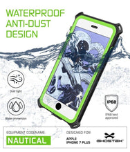 Cargar imagen en el visor de la galería, iPhone 8+ Plus Waterproof Case, Ghostek Nautical Series for iPhone 8+ Plus | Slim Underwater Protection | Adventure Duty | Swimming (Green) (Color in image: Black)