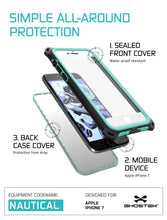 Cargar imagen en el visor de la galería, SIMPLE ALL-AROUND PROTECTION SEALED FRONT COVER Water-proof resistant 3. BACK CASE COVER Protection from drop 2. MOBILE DEVICE Apple iPhone 7 EQUIPMENT CODENAME DESIGNED FOR NAUTICAL wre euoSTeN (Color in image: White)