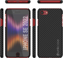 Cargar imagen en el visor de la galería, Estuche para iPhone SE 2022 (4.7"), Punkcase CarbonShield Jet Black con vidrio templado de 0.3 mm.