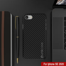 Load image into Gallery viewer, Funda para iPhone SE (4.7"), Punkcase CarbonShield Jet Black con cristal templado de 0.3mm.
