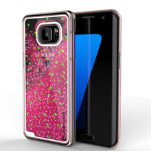 Cargar imagen en el visor de la galería, S7 Edge Case, PunkCase LIQUID Pink Series, Protective Dual Layer Floating Glitter Cover (Color in image: pink)