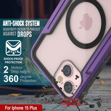 Load image into Gallery viewer, Punkcase iPhone 15 Plus Armor Stealth MAG Defense Case Protective es una cubierta militar de grado multilayer en color púrpura que protege tu teléfono.