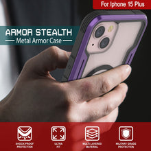 Load image into Gallery viewer, Punkcase iPhone 15 Plus Armor Stealth MAG Defense Case Protective es una cubierta militar de grado multilayer en color púrpura que protege tu teléfono.