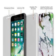 Cargar imagen en el visor de la galería, Punkcase iPhone 8 / 7 Marble Case, Protective Full Body Cover W/9H Tempered Glass Screen Protector (Blanco Marmo) (Color in image: Teal Onyx)