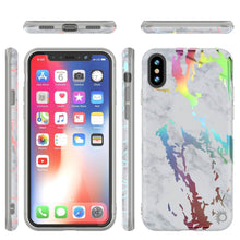 Cargar imagen en el visor de la galería, Punkcase iPhone X Marble Case, Protective Full Body Cover W/9H Tempered Glass Screen Protector (Blanco Marmo) (Color in image: Blue Marmo)