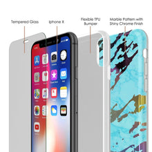 Cargar imagen en el visor de la galería, Punkcase iPhone X Marble Case, Protective Full Body Cover W/9H Tempered Glass Screen Protector (Teal Onyx) (Color in image: Blanco Marmo)
