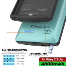 Cargar imagen en el visor de la galería, PunkJuice S23 Ultra Battery Case Teal - Estuche de batería ultra portátil de color verde azulado con banco de energía de carga de 4800mAh.