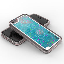 Cargar imagen en el visor de la galería, iPhone 8 Case, PunkCase LIQUID Teal Series, Protective Dual Layer Floating Glitter Cover (Color in image: gold)