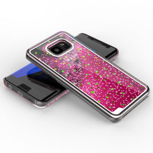 Cargar imagen en el visor de la galería, S7 Edge Case, PunkCase LIQUID Pink Series, Protective Dual Layer Floating Glitter Cover (Color in image: green)