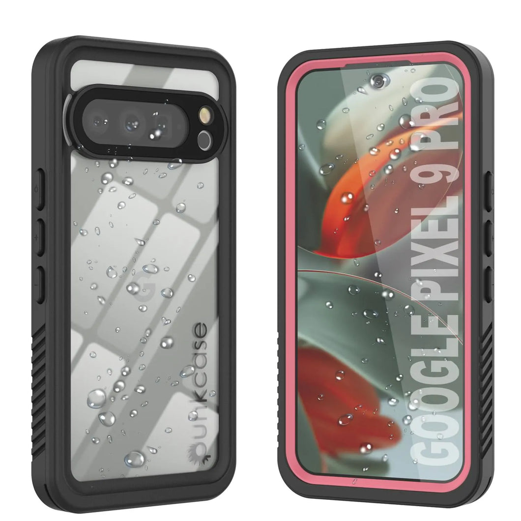 Caso impermeable de Google Pixel 9 Pro, cubierta de armadura punkcase [serie extrema] con protector de pantalla incorporado [rosa]