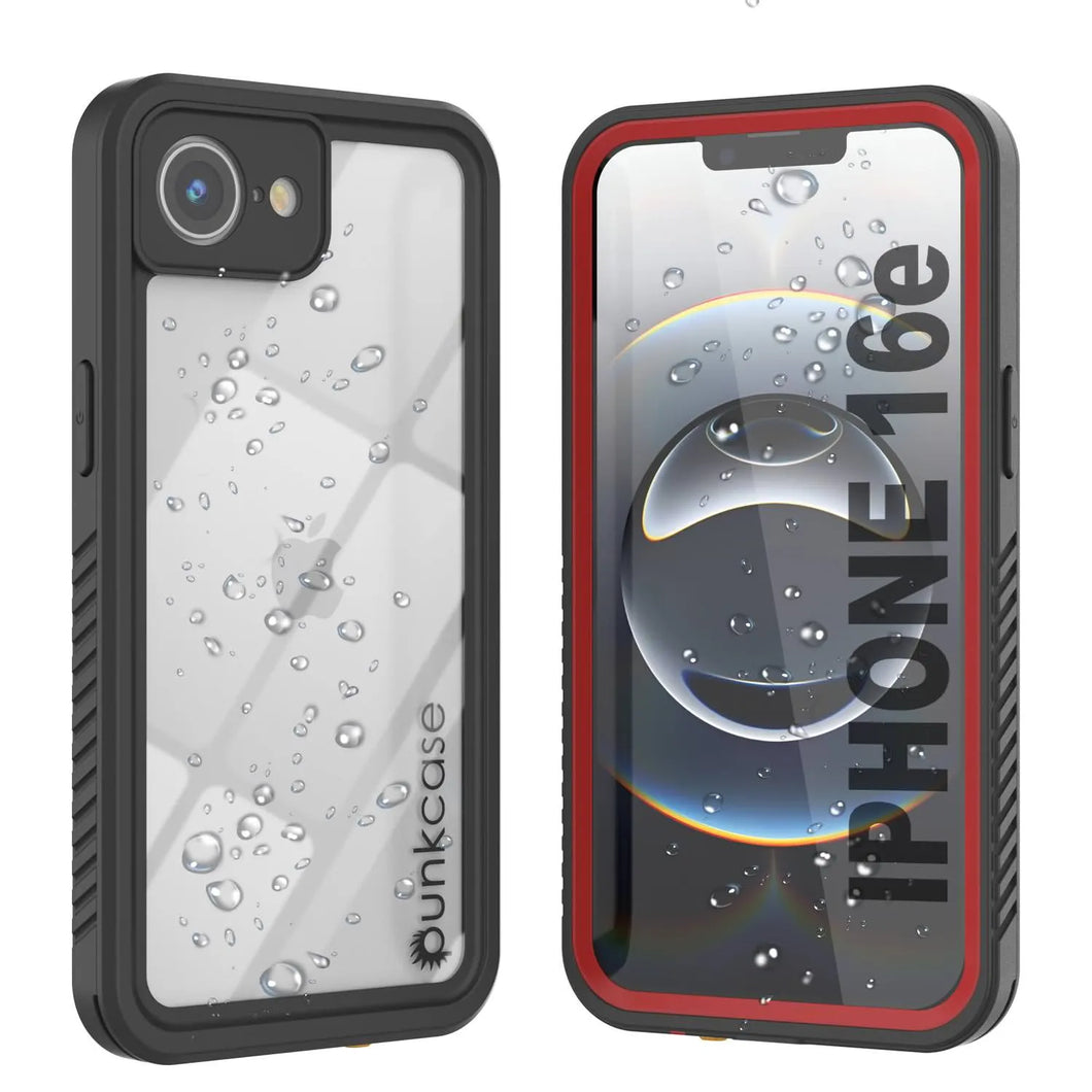 Case impermeable para iPhone 16E, cubierta de armadura punkcase [serie extrema] con protector de pantalla incorporado [rojo]