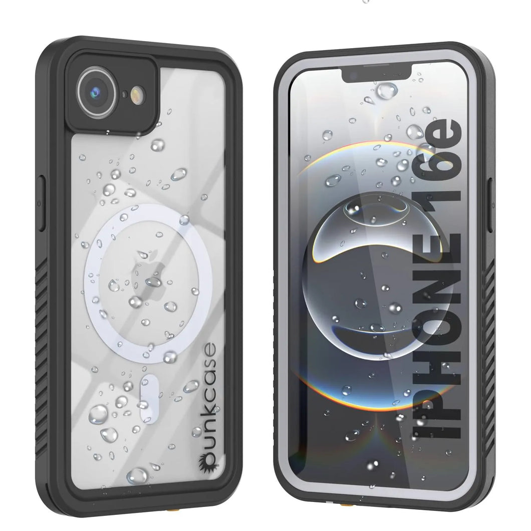 Case impermeable del iPhone 16E, Punkcase [Extreme Mag Series] Cubierta de armadura con protector de pantalla incorporado [blanco]