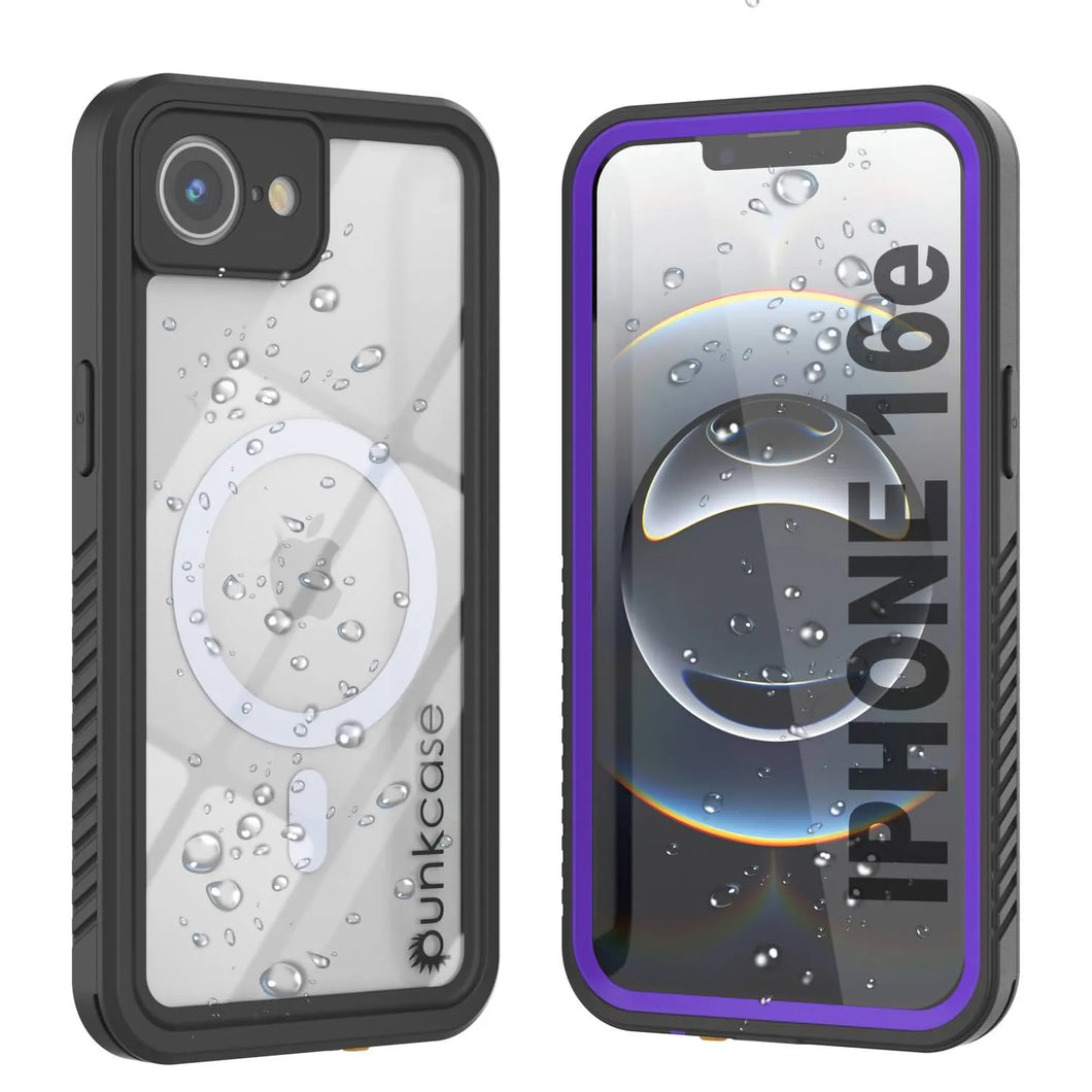 Case impermeable del iPhone 16E, Punkcase [Extreme Mag Series] Cubierta de armadura con protector de pantalla incorporado [púrpura]