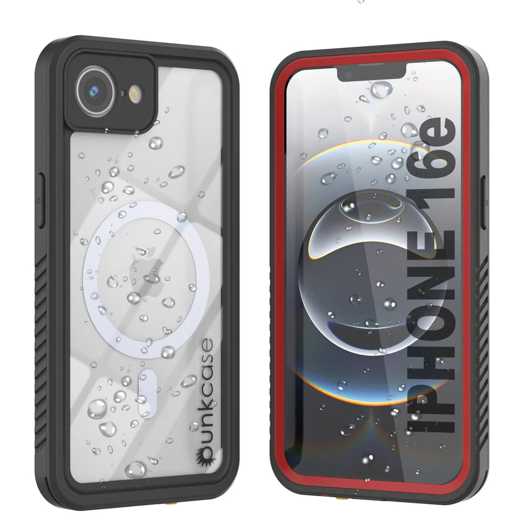 Caso impermeable del iPhone 16E, Punkcase [Extreme Mag Series] Cubierta de armadura con protector de pantalla incorporado [rojo]
