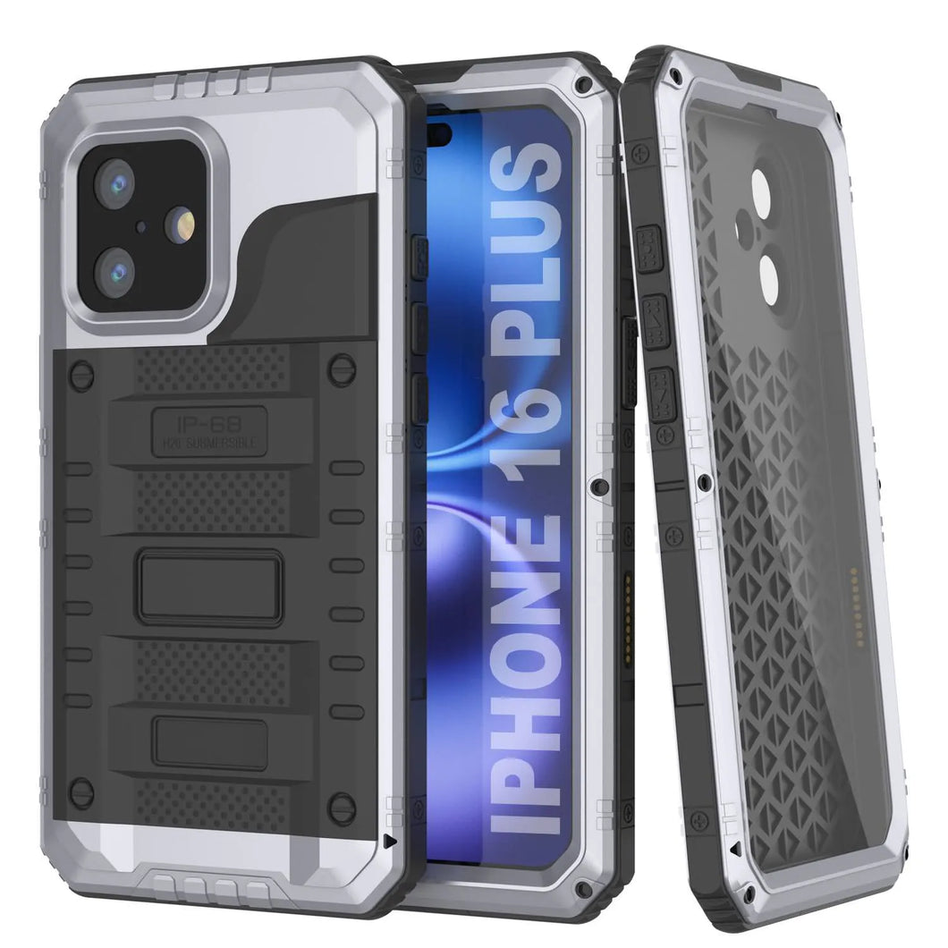 iPhone 16 Plus Metal Extreme 3.0 Serie Estuche impermeable de aluminio IP68 w/buillt en la pantalla Protector y Kickstand [blanco]