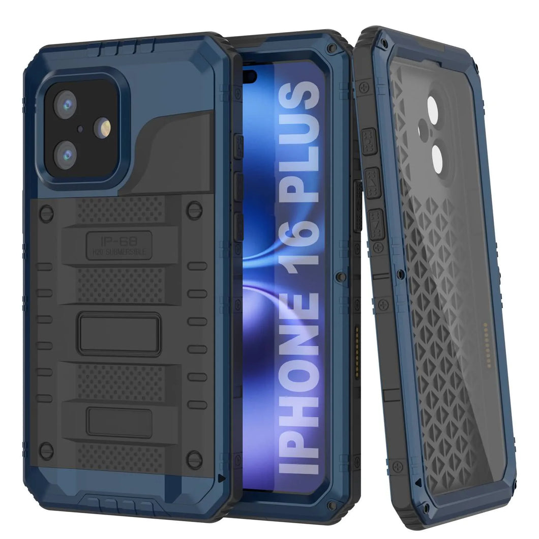 iPhone 16 Plus Metal Extreme 3.0 Serie Estuche impermeable aluminio IP68 w/buillt en la pantalla Protector y Kickstand [azul]