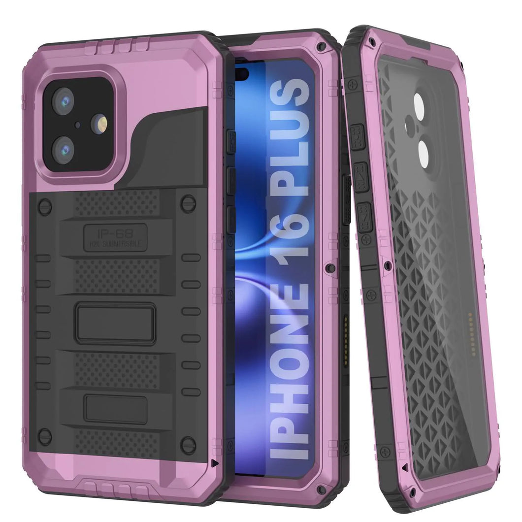 Case impermeable de aluminio de iPhone 16 Plus Metal Extreme 3.0 IP68 con Buillt en la pantalla Protector y Kickstand [rosa]