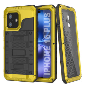 Case impermeable de aluminio de iPhone 16 Plus Metal Extreme 3.0 IP68 con protector de pantalla y Kickstand [amarillo]