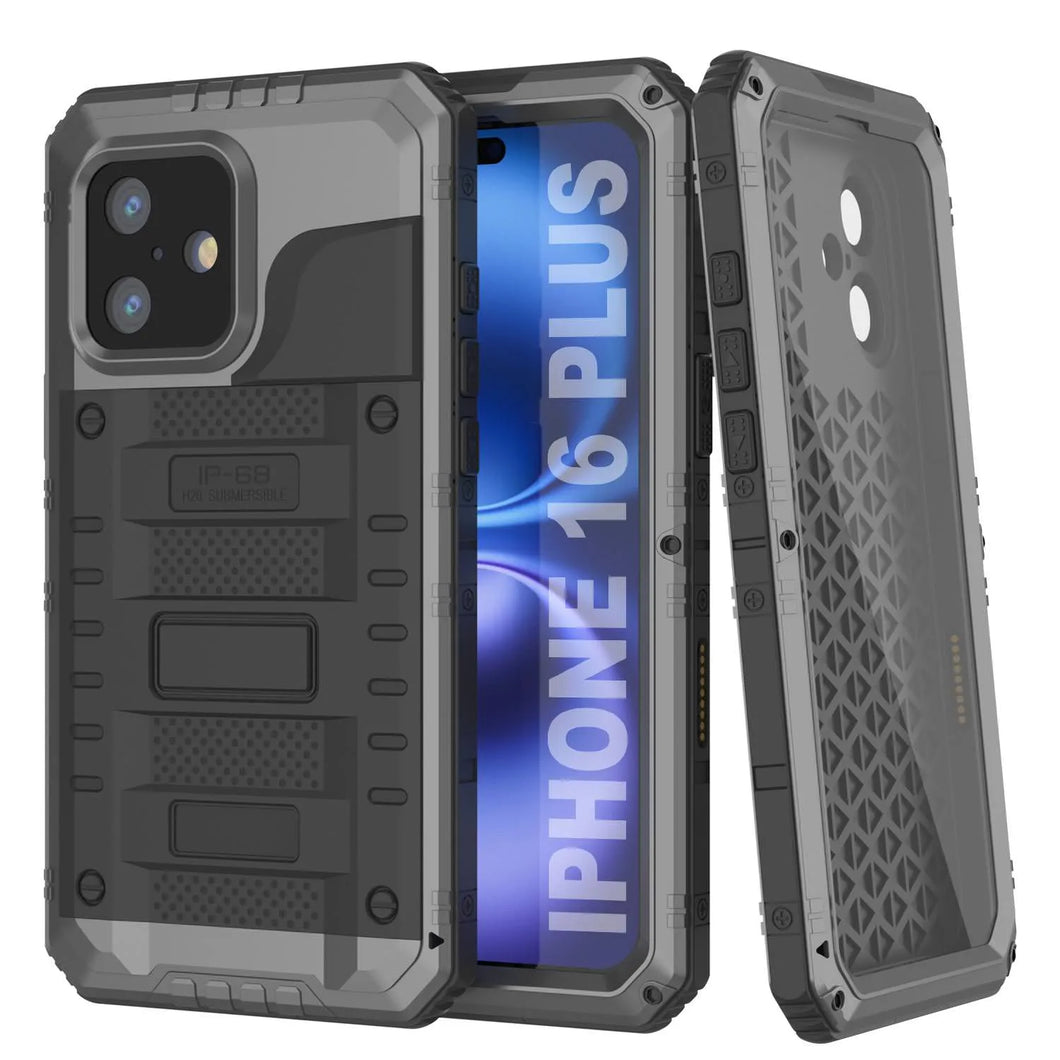 iPhone 16 Plus Metal Extreme 3.0 Serie Estuche impermeable aluminio IP68 w/buillt en la pantalla Protector y Kickstand [Silver]