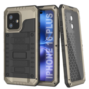 Case impermeable de aluminio de iPhone 16 Plus Metal Extreme 3.0 IP68 con protector de pantalla y Kickstand [dorado]