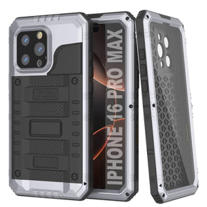 iPhone 16 Pro Max Metal Extreme 3.0 Estuche impermeable de aluminio IP68 con buillt en la pantalla Protector y Kickstand [blanco]