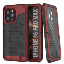 Cargar imagen en el visor de la galería, iPhone 16 Pro Max Metal Extreme 3.0 Estuche impermeable de aluminio IP68 con buillt en la pantalla Protector y Kickstand [rojo]
