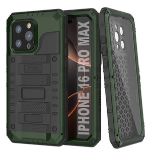 iPhone 16 Pro Max Metal Extreme 3.0 Estuche impermeable de aluminio IP68 con buillt en la pantalla Protector y Kickstand [Dark Green]