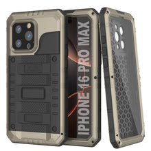 Cargar imagen en el visor de la galería, iPhone 16 Pro Max Metal Extreme 3.0 Estuche impermeable de aluminio IP68 con buillt en la pantalla Protector y Kickstand [dorado]
