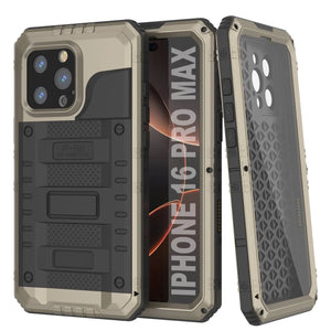 iPhone 16 Pro Max Metal Extreme 3.0 Estuche impermeable de aluminio IP68 con buillt en la pantalla Protector y Kickstand [dorado]