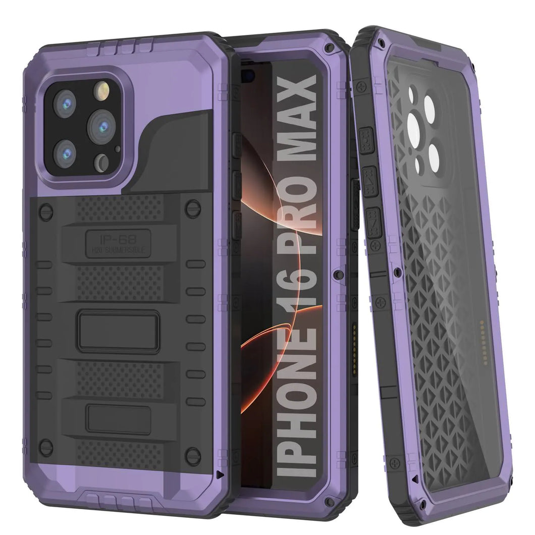 iPhone 16 Pro Max Metal Extreme 3.0 Estuche impermeable de aluminio IP68 con buillt en la pantalla Protector y Kickstand [púrpura]