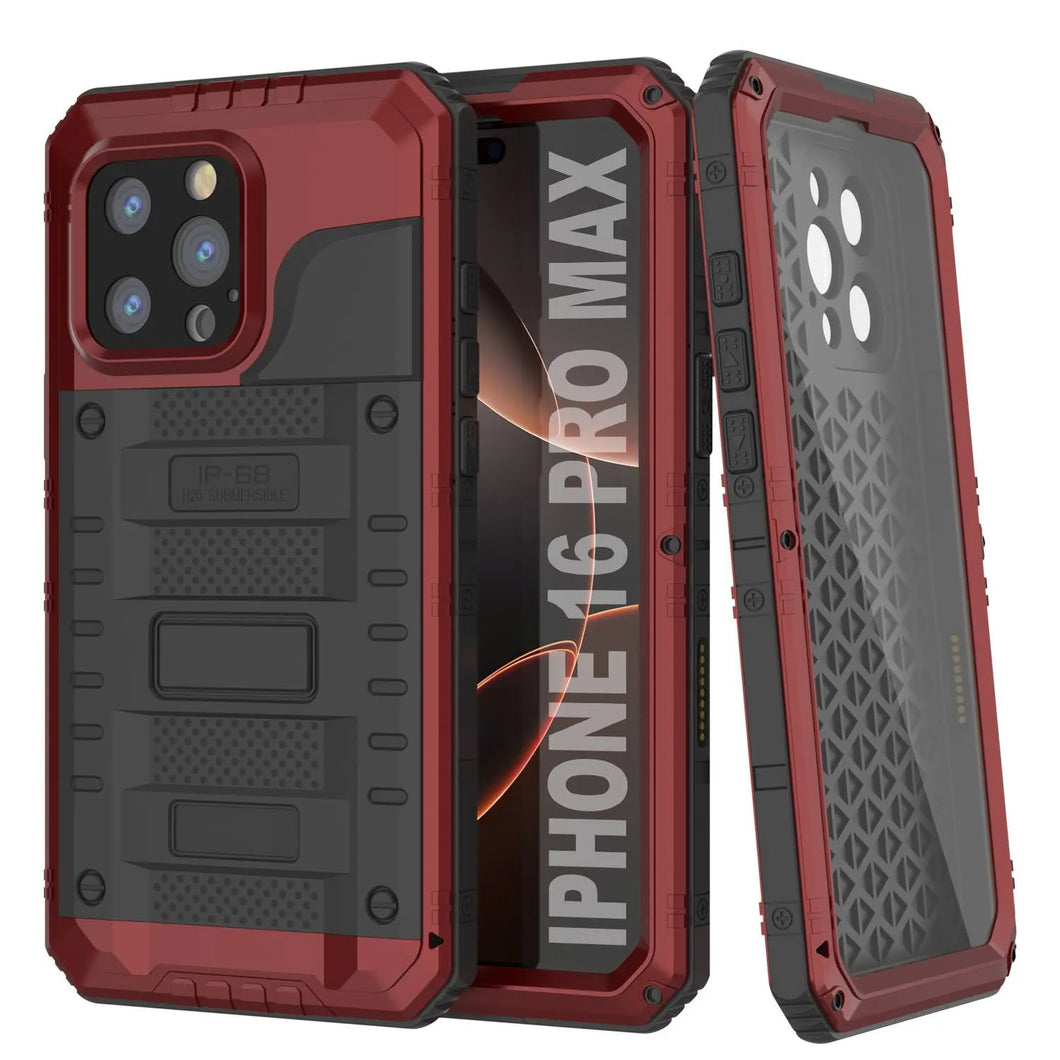 iPhone 16 Pro Max Metal Extreme 3.0 Estuche impermeable de aluminio IP68 con buillt en la pantalla Protector y Kickstand [rojo]