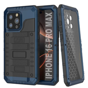 iPhone 16 Pro Max Metal Extreme 3.0 Estuche impermeable de aluminio IP68 con buillt en la pantalla Protector y Kickstand [azul]
