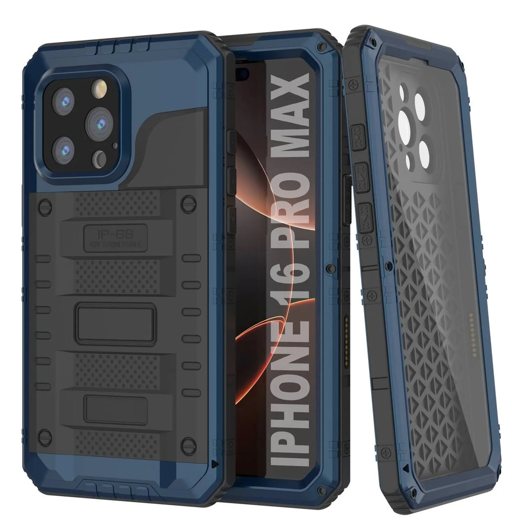 iPhone 16 Pro Max Metal Extreme 3.0 Estuche impermeable de aluminio IP68 con buillt en la pantalla Protector y Kickstand [azul]